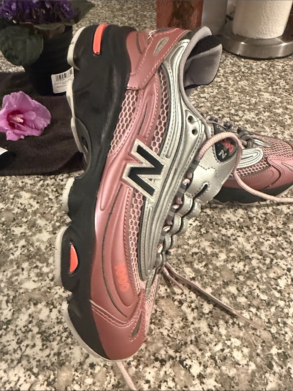 New Balance Women's Rose Pink and Silver Athletic Sneakers